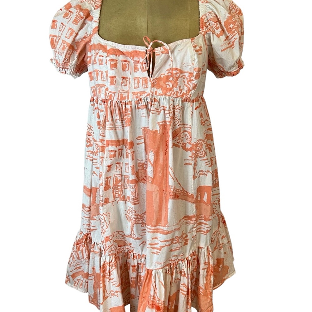 Urban Outfitters UK Peach and White Puff Sleeve Babydoll Dress